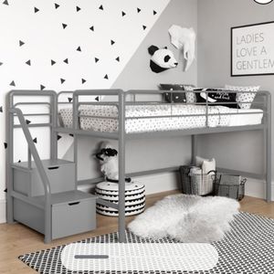 Gray loft bed frame